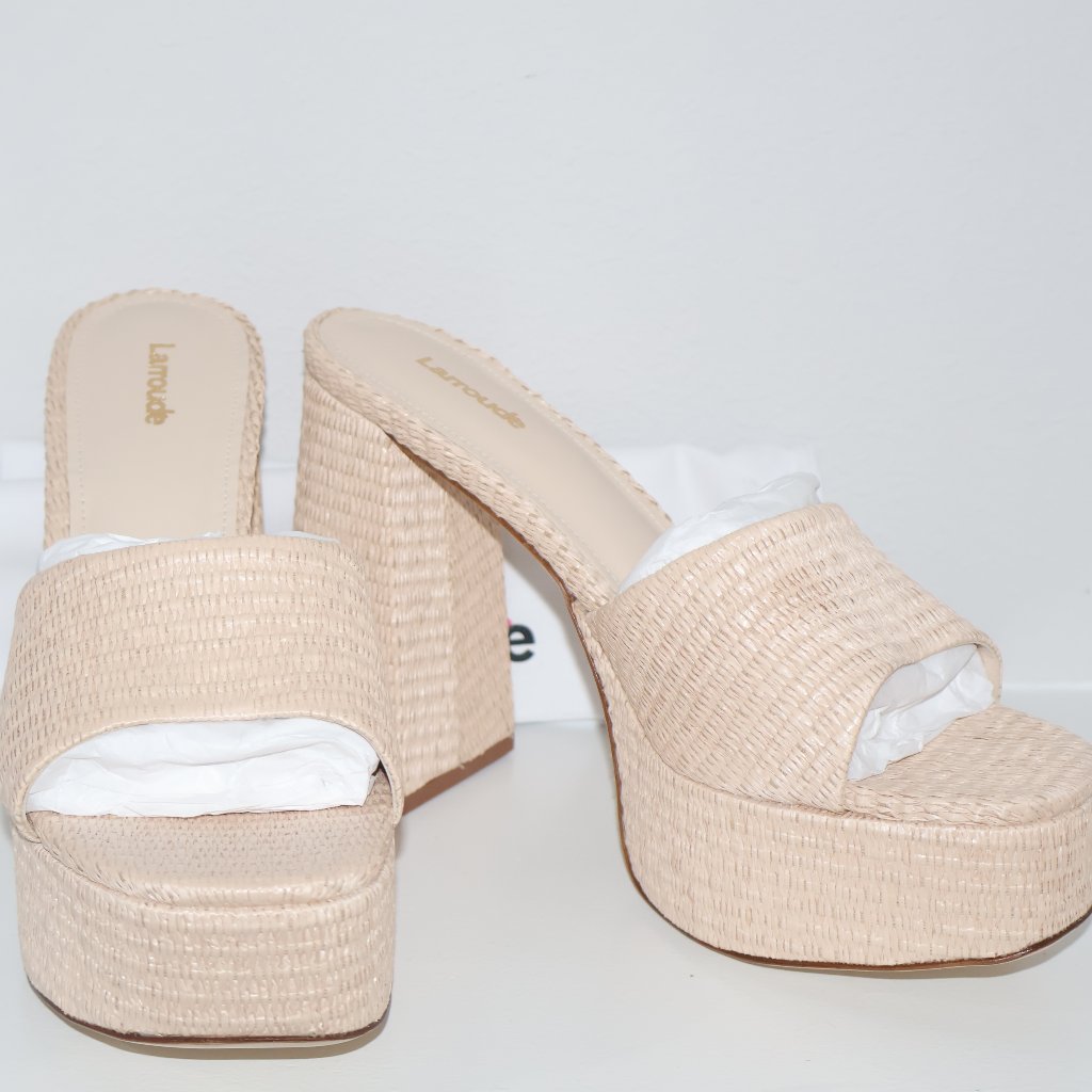 Larroud Dolly Heeled Mules Made In Brazil Neutral Woven Open Toe Neutral Us 10